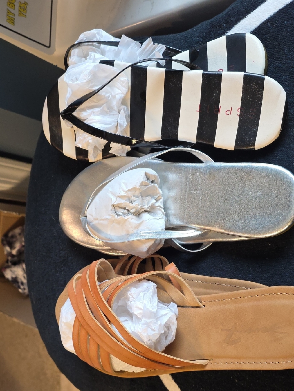 Assorted Bundle Of Women's Flip-Flop & Sandal Trio - Black/White, Silver, Tan